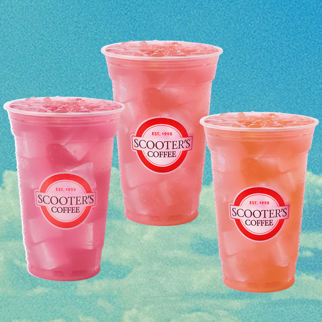 Three pink iced drinks