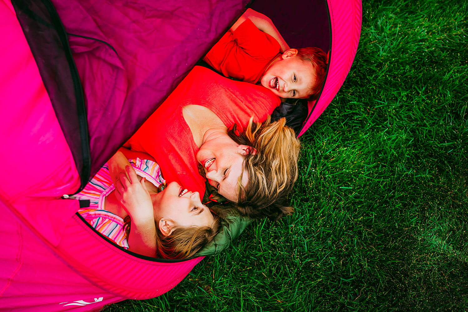 Kids laughing in tent